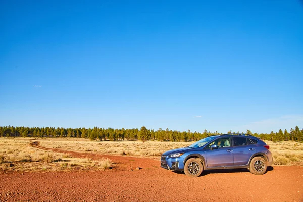 stock image Image of Adventuring with blue Subaru Crosstrek on desert road in Arizona