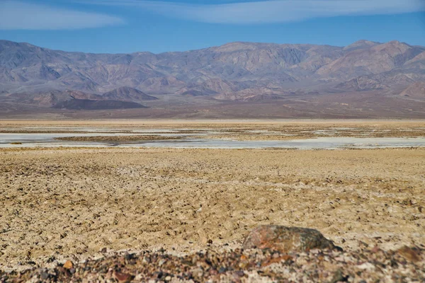 Image of Flat desert plains with tan grasses and mountains in distance