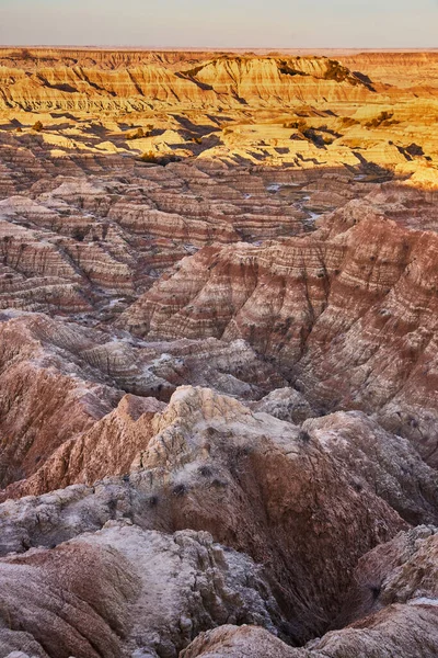 Afbeelding Van Erosie Formaties Van Badlands Tijdens Zonsopgang — Stockfoto