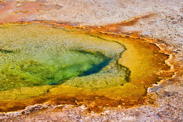 Imagen Hermosas Aguas Verdes Aguas Termales Yellowstone Con Capas Naranjas — Foto de Stock