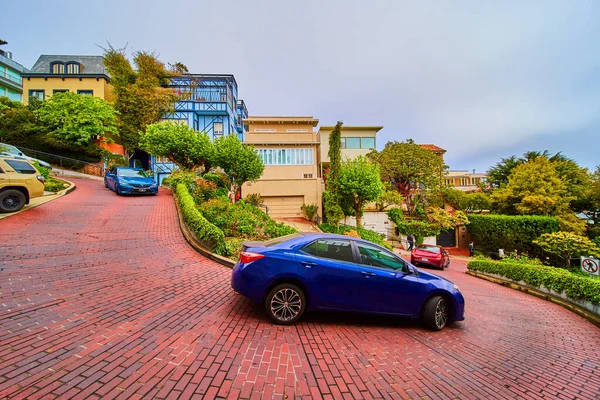 Obraz Słynnej Wietrznej Ceglanej Drogi Lombard Street San Francisco — Zdjęcie stockowe