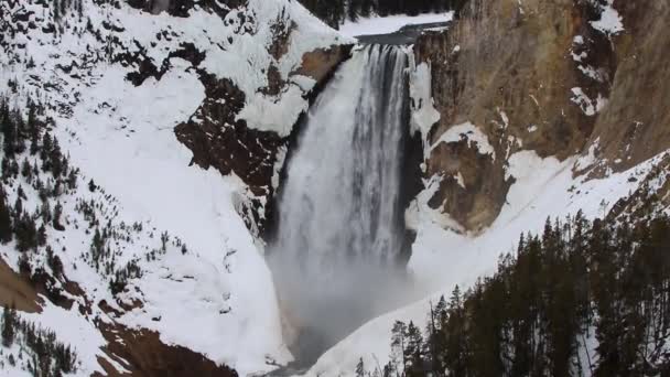 Βίντεο Από Χειμώνα Στο Yellowstone Θέα Λεπτομέρεια Του Upper Falls — Αρχείο Βίντεο