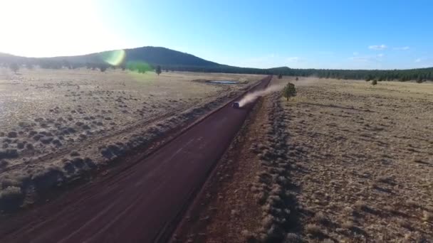 Video Udara Saat Mobil Berkendara Jalan Berdebu Padang Pasir Arizona — Stok Video