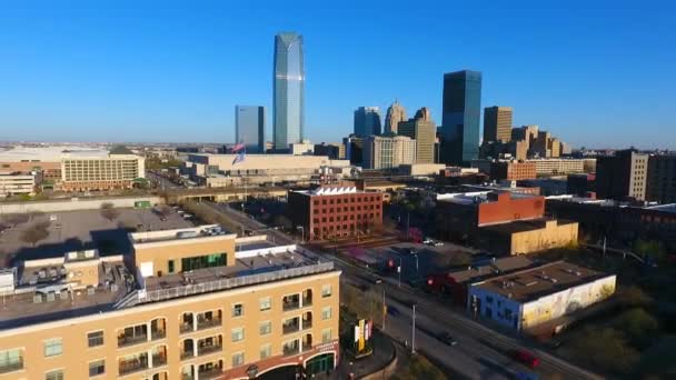 Video Oklahoma City Skyline Centrum Från Ovan Nära Bricktown — Stockvideo