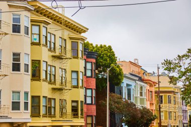 Batı kıyısındaki San Francisco renkli evlerin görüntüsü