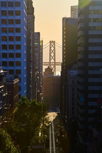 Immagine Grattacieli Circondano Oakland Bay Bridge Nel Centro San Francisco — Foto Stock
