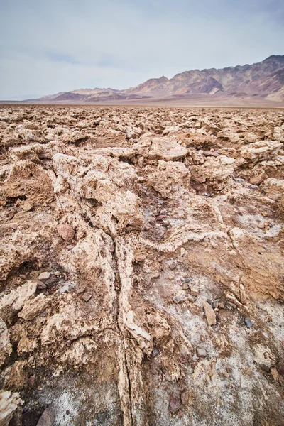 Image of Low view of salt flat eroded salt formations in Death Valley