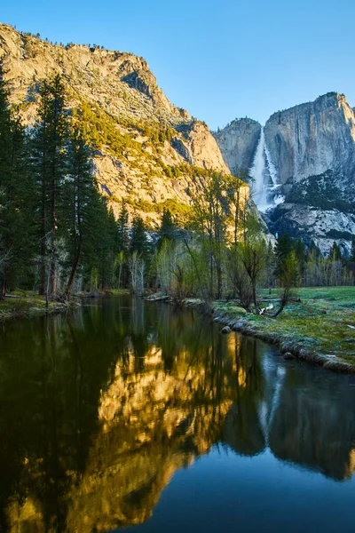 Image Upper Falls Yosemite River Golden Hour Light — Photo