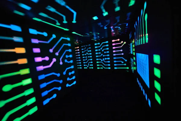 Image Unusual Colorful Lights Small Tunnel — 图库照片