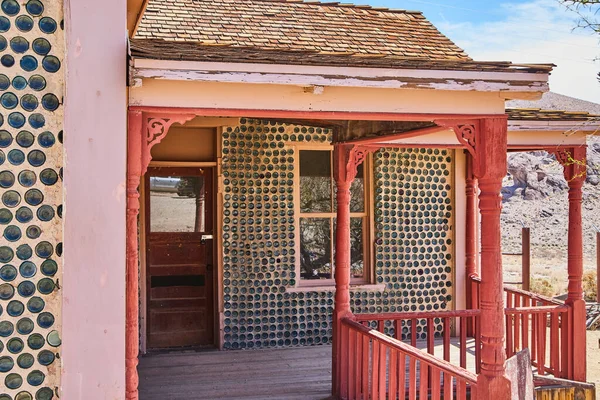 Image Unique House Porch Walls Colorful Glass Bottles — Stock Fotó