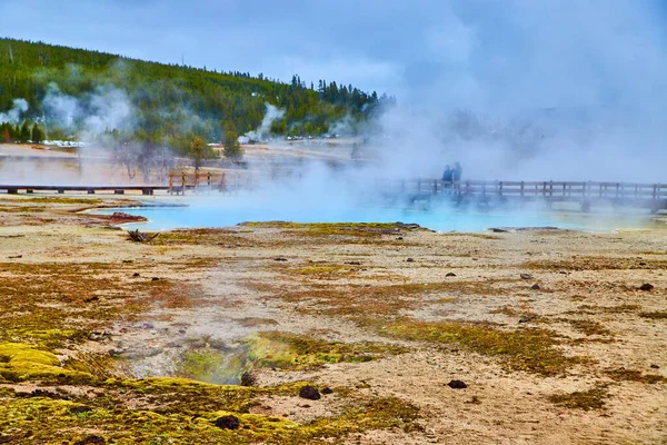 Image Waves Sulfur Steam Come Pools Yellowstone Biscuit Basin — 图库照片