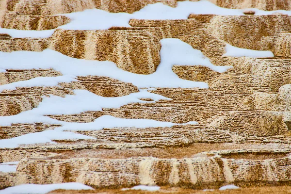 Image Yellowstone Hot Spring Terraces Detail Patches Snow —  Fotos de Stock