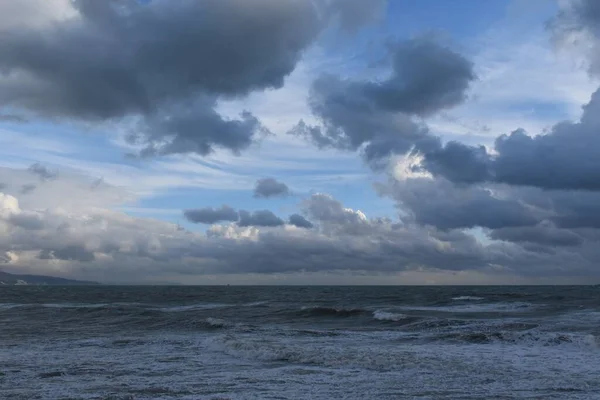 Evening Storm Sea Pink Clouds Sunset Walk Dusk Shore — Stock Photo, Image