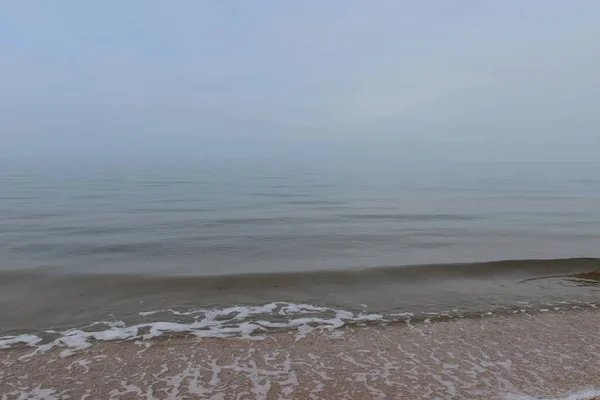 Foggy Morning Seashell Beach Azov Sea Winter — Stock Photo, Image