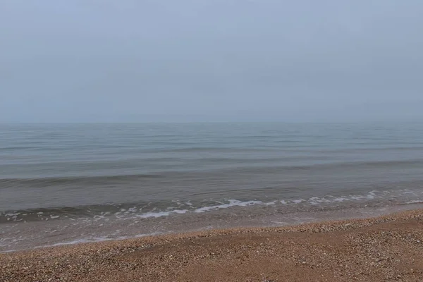 Foggy Morning Seashell Beach Azov Sea Winter — Stock Photo, Image