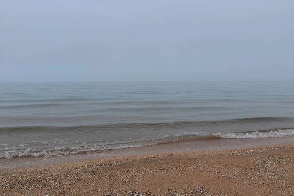 Foggy Morning Seashell Beach Azov Sea Winter — Stock Photo, Image