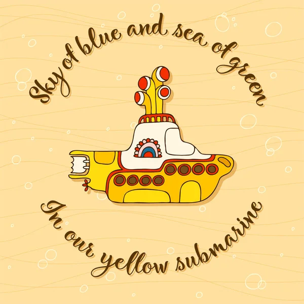 ドアのスタイルで黄色の潜水艦 手書きのロゴとレタリング — ストックベクタ