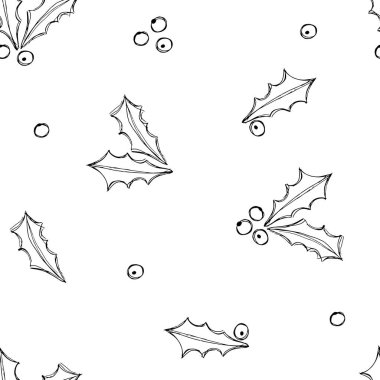 Karalama tarzında kusursuz ökseotu deseni. Elle çizilmiş illüstrasyon. Mutlu yıllar 2022. Mutlu Noeller..