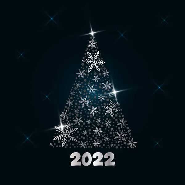Árvore Natal Prata Mágica Flocos Neve Com Estrelas Cintilantes Fundo — Vetor de Stock