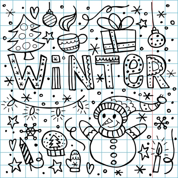 Livro De Colorir De Natal De Inverno Para Crianças. Desenho Desenhado à Mão  . Composição Do Vetor De Novos Anos Ilustração Stock - Ilustração de vela,  folhas: 202242576