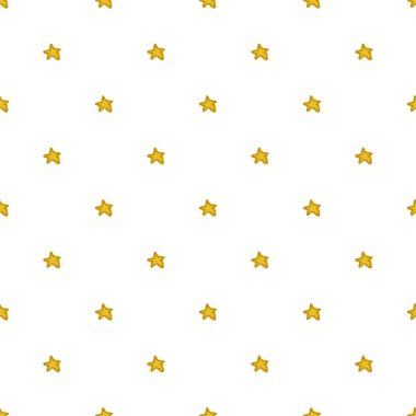 Kusursuz desen. Doodle tarzı el çizimi. Doğa elementleri. Vektör çizimi. Beyaz arkaplanda sarı yıldızlar.