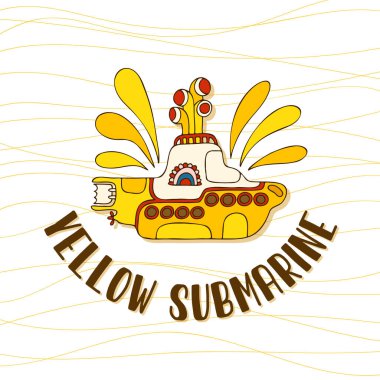 Sarı denizaltı karalama tarzında. Harflerle el çizimi logo.