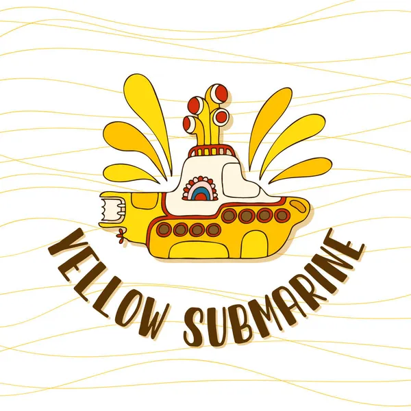 黄色潜艇的涂鸦风格 带有字母的手绘标识 — 图库矢量图片