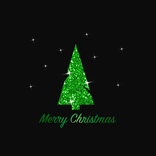 Sparkling Christmas Tree Green Metallic Glitter Icon Dark Background Merry — Stock Vector