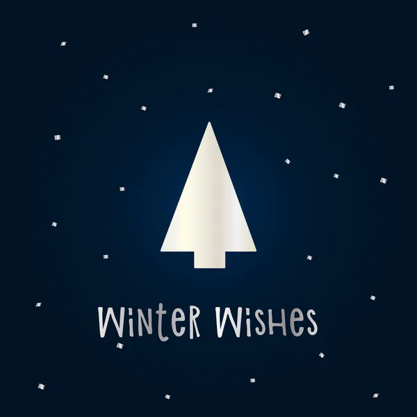 Silberne Silhouette Eines Weihnachtsbaums Mit Schnee Auf Dunkelblauem Hintergrund Frohe — Stockvektor
