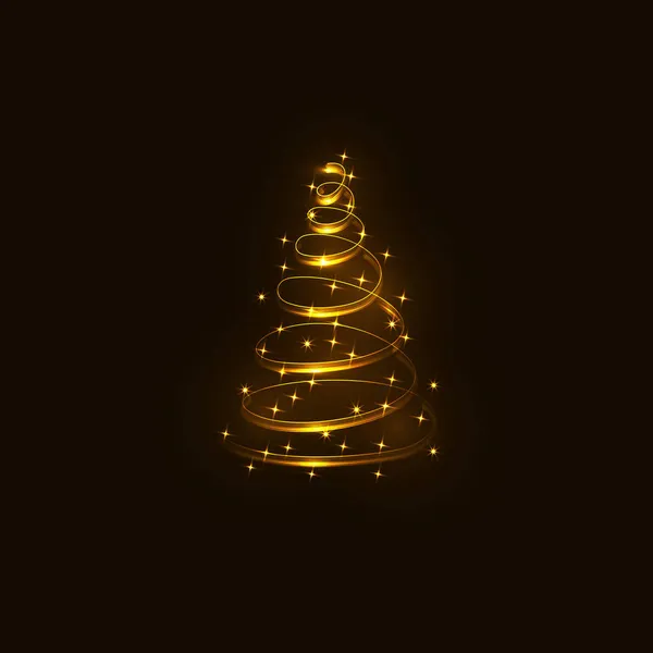Parlayan Sihirli Noel Ağacı Altın Parıldayan Harika Işıklar Mutlu Noeller — Stok Vektör