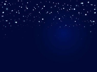 Koyu mavi arka planda kar yağışı. Geceleri kar taneleri düşüyor. Kış vektör illüstrasyonu.