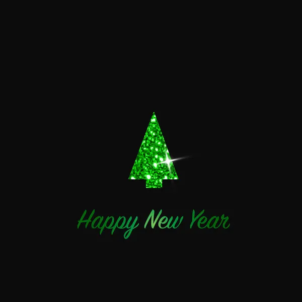 Sparkling Christmas Tree Green Metallic Glitter Icon Dark Background Merry — Stock Vector