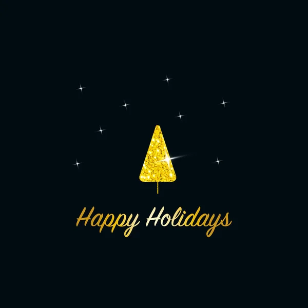 Λαμπερό Χριστουγεννιάτικο Δέντρο Χρυσή Μεταλλική Λάμψη Εικονίδιο Σκούρο Μπλε Φόντο — Διανυσματικό Αρχείο