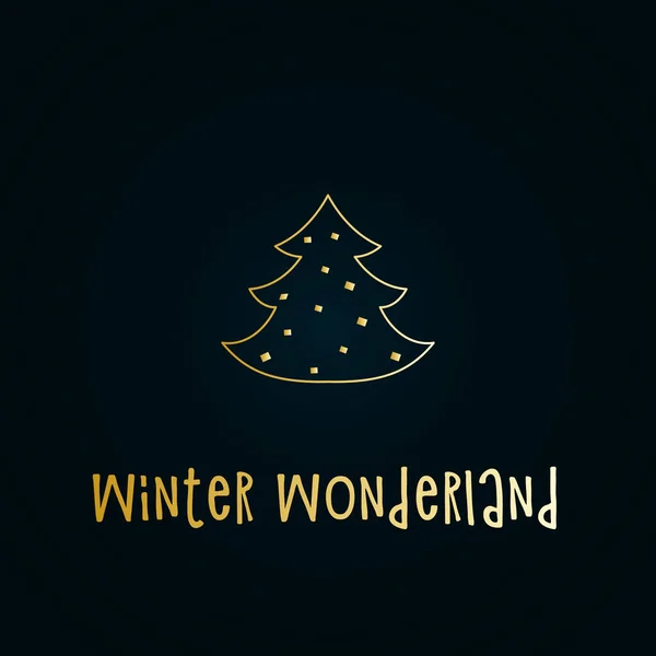 Goldene Silhouette Eines Weihnachtsbaums Mit Schnee Auf Dunkelblauem Hintergrund Frohe — Stockvektor
