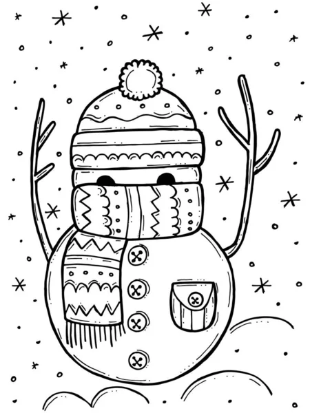 Malbuch Für Kinder Handgezeichnete Doodle Winter Vektor Illustration Frohe Weihnachten — Stockvektor