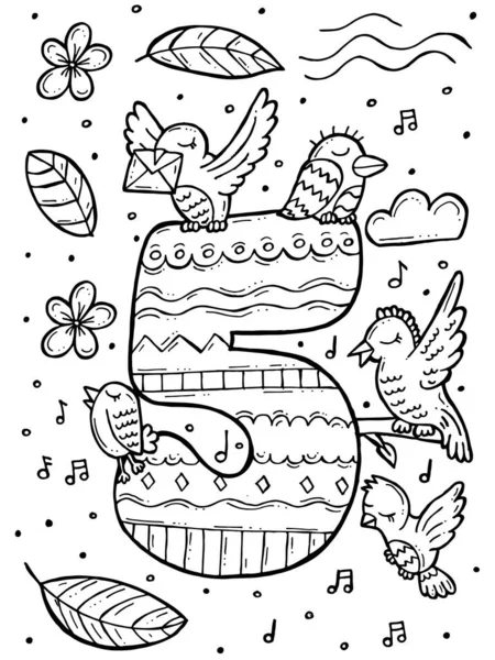 Malbuch Für Kinder Handgezeichnete Doodle Vektorillustration Mit Zahlen Und Tieren — Stockvektor