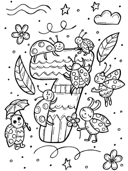 Malbuch Für Kinder Handgezeichnete Doodle Vektorillustration Mit Zahlen Und Tieren — Stockvektor