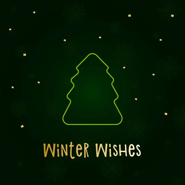 Grüne Silhouette Eines Weihnachtsbaums Mit Schnee Und Goldenen Sternen Frohe — Stockvektor