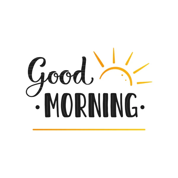 Lettering Good Morning Letters Sunrise Black Words Yellow Rising Sun — Stockvektor