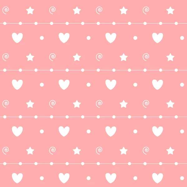 Romantic Seamless Pattern Heart Happy Valentine Day White Hearts Dots — Stock Vector