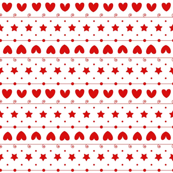 Romantic Seamless Pattern Heart Happy Valentine Day Red Hearts Dots — Stock Vector