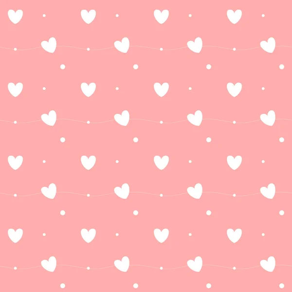 Romantic Seamless Pattern Heart Happy Valentine Day White Hearts Dots — Stock Vector