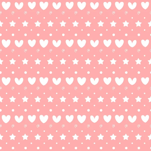 Romantic Seamless Pattern Heart Happy Valentine Day White Hearts Dots — Stock Vector