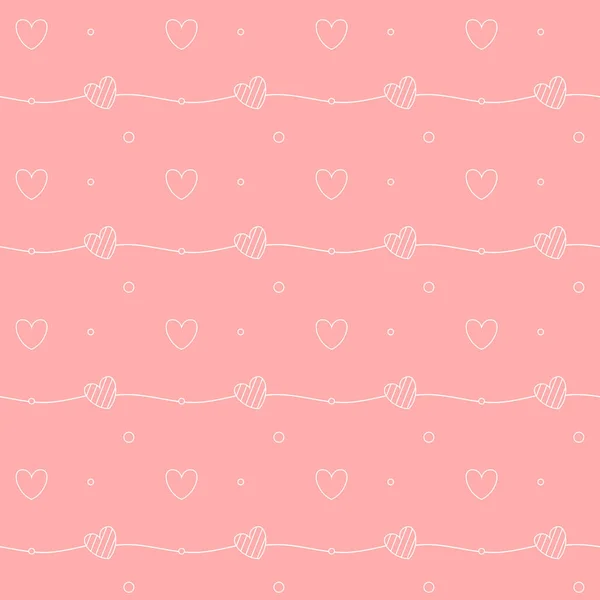 Romantic Seamless Pattern Heart Happy Valentine Day White Outline Hearts — Stock Vector