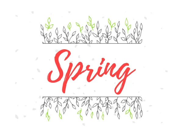 Schriftzug Frühling Vektorillustration Mit Textur Auf Weißem Hintergrund Ein Rahmen Stockillustration