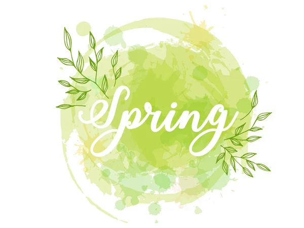 Schriftzug Frühling Vektorillustration Mit Textur Auf Weißem Hintergrund Aquarell Kreis lizenzfreie Stockillustrationen