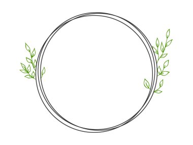 Bahar mektupları. Beyaz arkaplanda doku olan vektör çizimi. Siyah halkalar ve yeşil yapraklardan bir çerçeve..