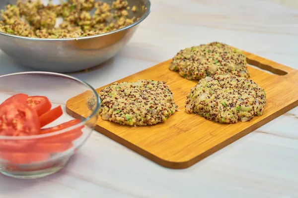 Gustos Quinoa Burgeri Vegetarieni Casă Quinoa Organică — Fotografie, imagine de stoc