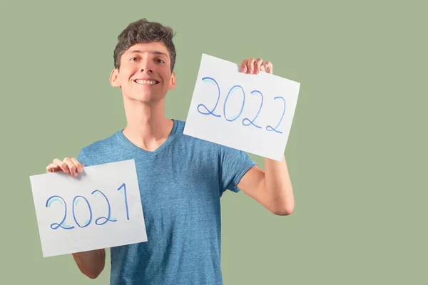 Glad Kille För Det Nya Året Förändring Från 2021 Till — Stockfoto
