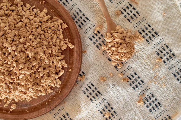 Roh Strukturiertes Sojafleisch Holzpappe Veganes Essen — Stockfoto